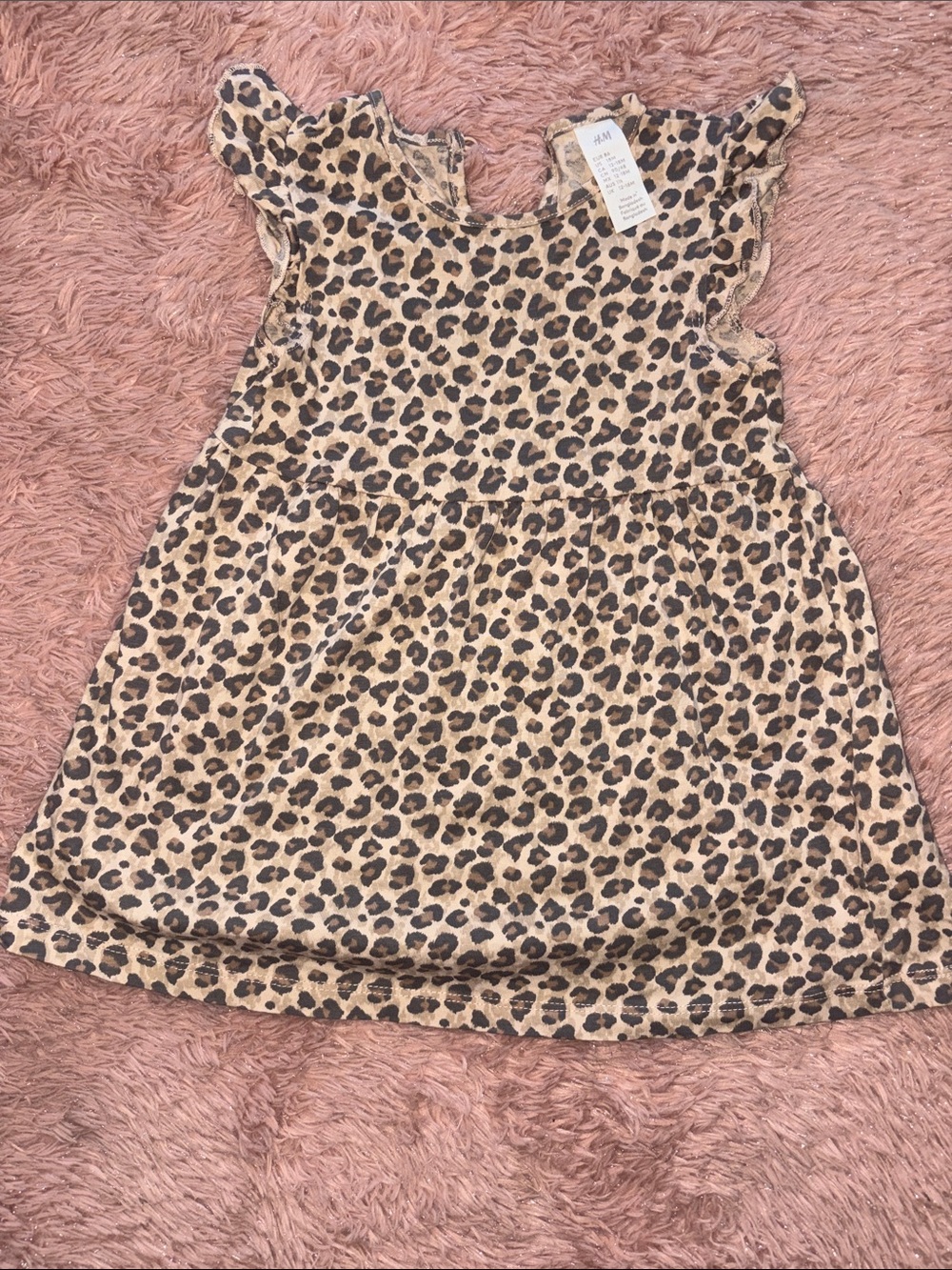 H&M Tan and Black Leopard Print Flutter Sleeve Dress